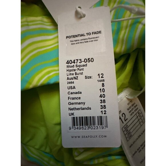 Seafolly Mod Squad Hipster Bikini Bottoms Lime Burst Womens Swimwear Size 8-12 N - Picture 5 of 7
